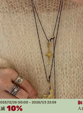 韩代STAR黑金星月复古雕刻项链