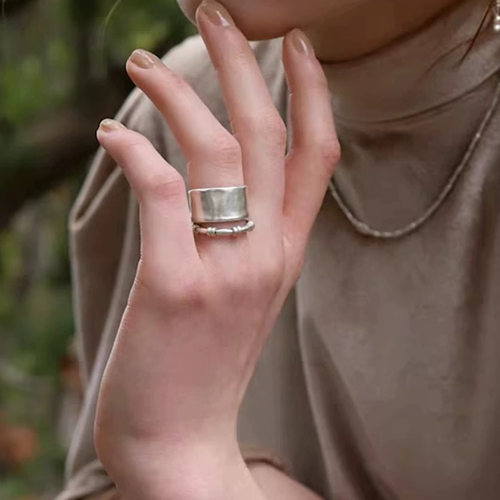 日本设计师哑光铜镀金宽版戒指