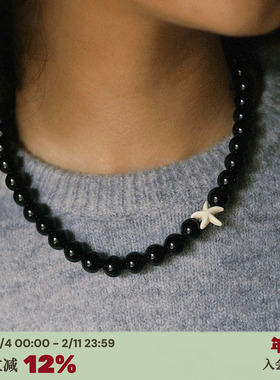 RTEP 小众手作海星松石黑玛瑙设计感ins天然黑色玉石项链度假复古