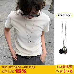 RTEP 韩国博主同款ins黑白色水滴百搭高级感铜镀金项链毛衣链条女