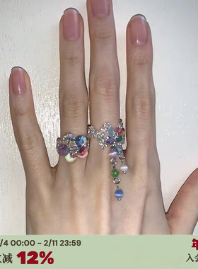 小众韩国ins玉石水晶戒指