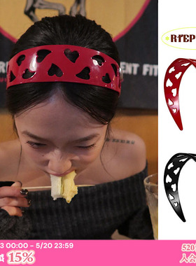 RTEP 加厚板材宽边HEART爱心镂空红色黑色发箍复古小众设计感发饰