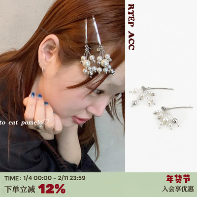 银色珍珠小众设计可爱一字侧边夹