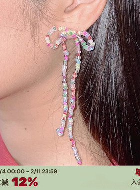 RTEP 雨天游乐园*Fruta同款925纯银耳钉耳环彩色蝴蝶结串珠进口珠