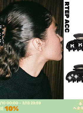 RTEP Emijay黑色系蝴蝶结星芒复古镶钻醋酸中号抓夹鲨鱼发夹