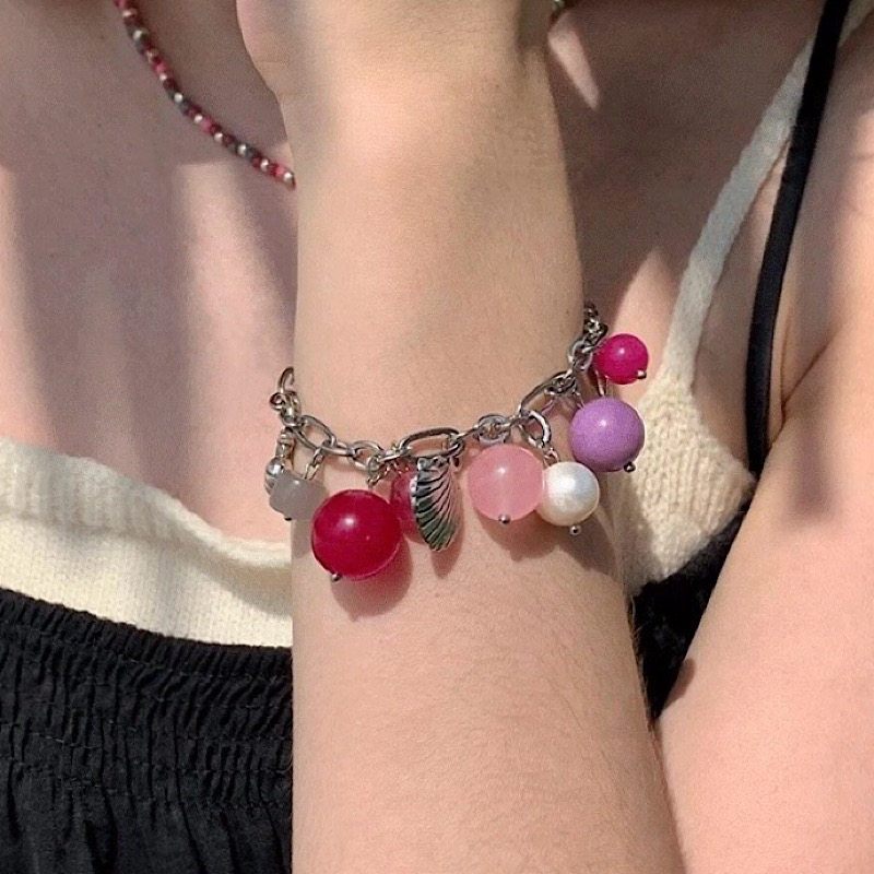 RTEP 海洋水果糖*粉色天然玉石水晶圆珠贝壳沙滩吊坠手链鬼马搭配