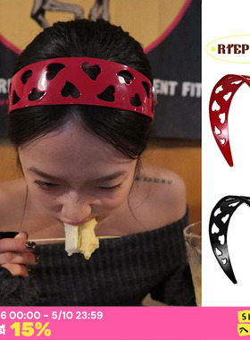 RTEP 加厚板材宽边HEART爱心镂空红色黑色发箍复古小众设计感发饰