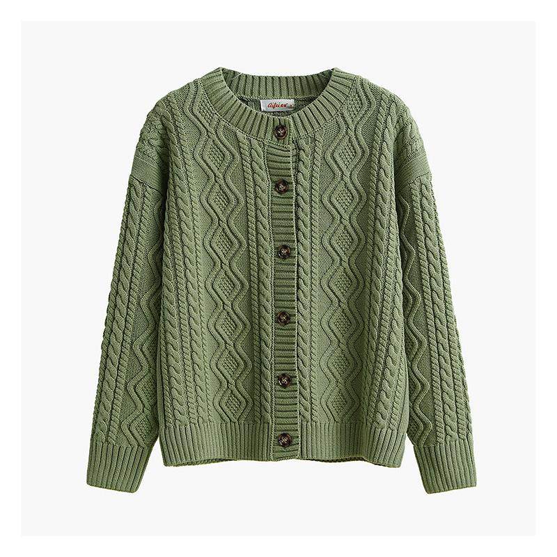 100%纯棉开 襟外套外套女针织衫宽松百搭秋冬加厚粗针麻花女士打