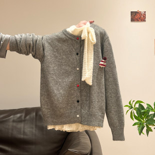 韩系氛围感穿搭针织开衫加厚毛衣女秋冬季内搭蕾丝长袖上衣两件套