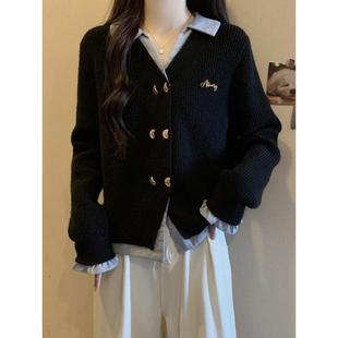 假两件韩版宽松遮肚毛衣开衫女秋冬大码胖mm慵懒风外穿针织衫上衣