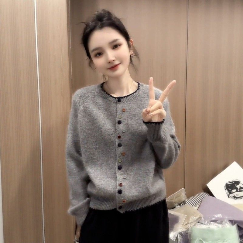 大码韩系慵懒风彩色纽扣针织开衫上衣女秋冬新款宽松气质毛衣外套,女装/女士精品,毛衣,淘宝优惠券,粉丝福利购,淘宝优惠卷
