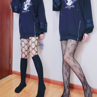 网袜月亮大网格镂空透肉网红街拍潮搭黑丝袜暗黑菱形渔网袜夏季