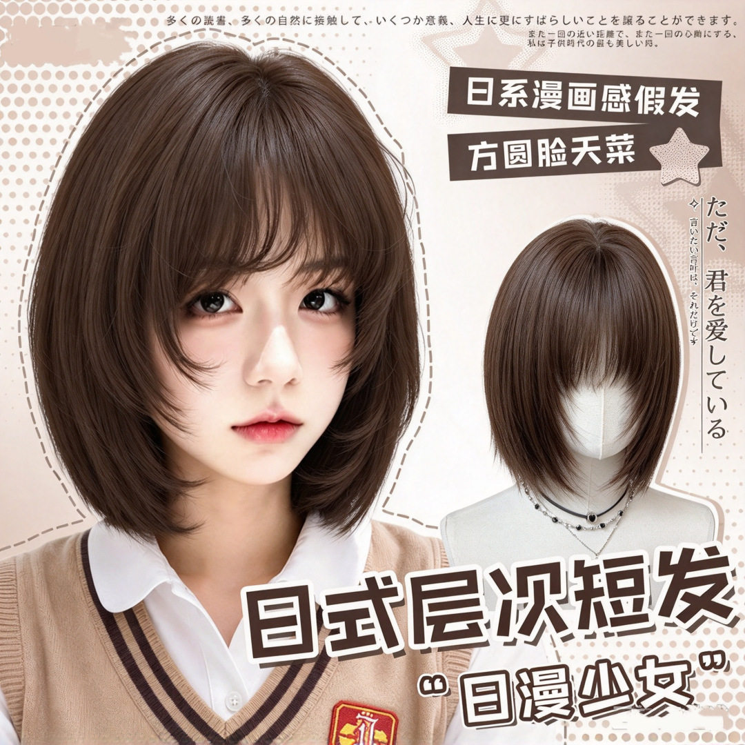 【日系少女】程铭短发假发女高层次日系波波头漫感可爱全头套假发