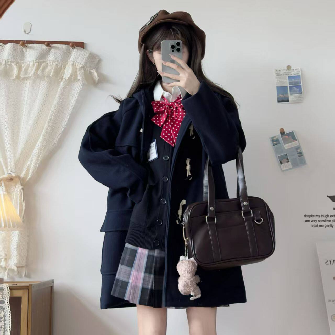 日系原创咚樱夹棉牛角扣大衣学院风秋冬甜妹JK制服中长款毛呢外套