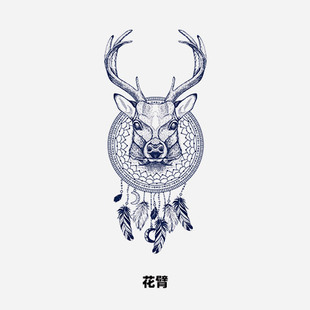 一鹿平安捕梦网少女心羽毛麋鹿仿真刺青防水花臂泳装 背贴纹身贴