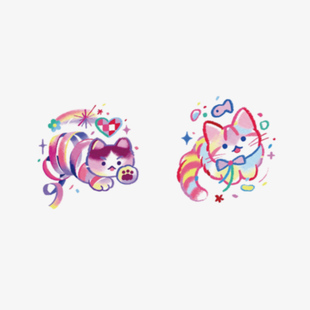 卡通彩色可爱小猫咪女生花臂音乐节装 饰防水酷炫纹身贴