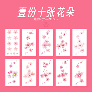 桃山 饰防水纹身贴 唯美古风桃花樱花可爱女粉色白底花朵锁骨装