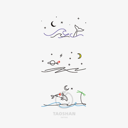 海豚海浪小清新防水纹身贴