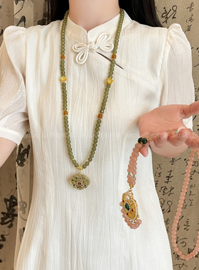 新中式平安锁串珠长款项链