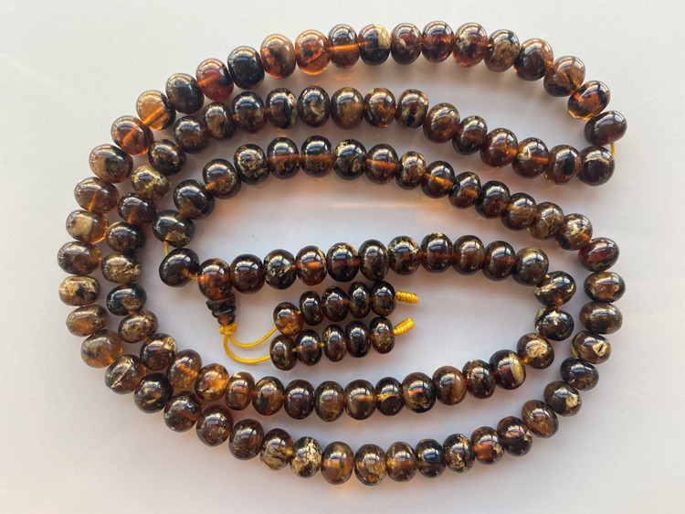 附赠鉴定证书 纯天然抚顺琥珀 花珀 药珀蜜蜡 项链佛珠108粒8毫米