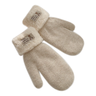 手套女士冬季可爱加绒厚棉款针织毛绒防风包指连指秋冬天保暖骑车