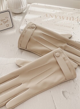 皮手套冬季女保暖薄款开车骑行电瓶电动车PU触屏厚防风春秋天加绒