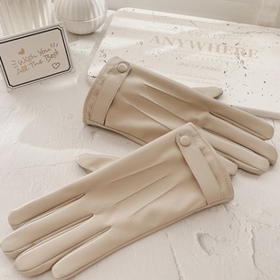 皮手套冬季 开车骑行电瓶电动车PU触屏厚防风春秋天加绒 女保暖薄款