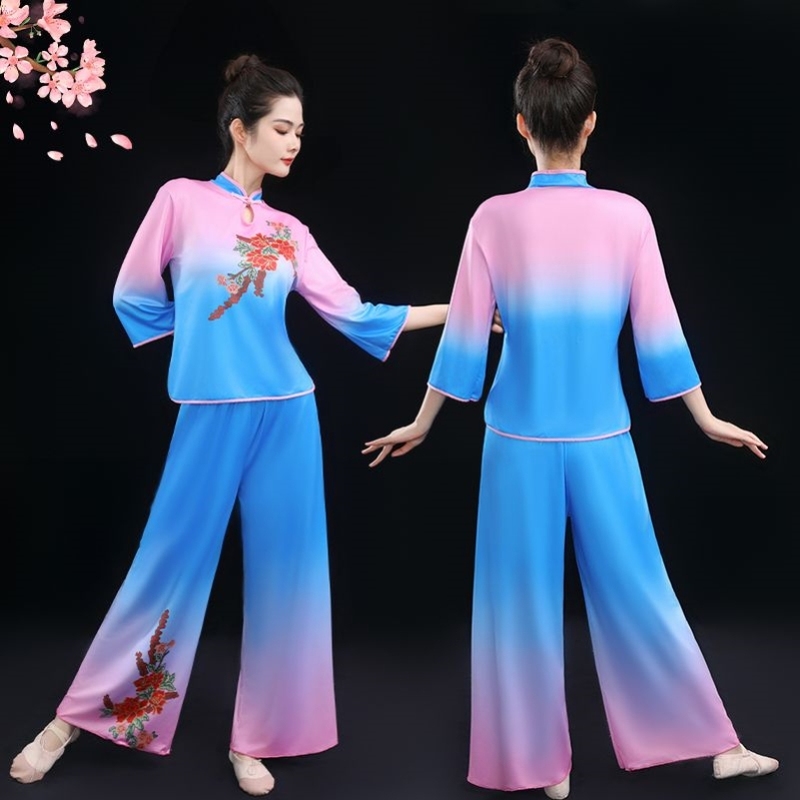 广场舞服装中老年秧歌舞蹈服古典扇子舞表演服新款套装舞台演出服
