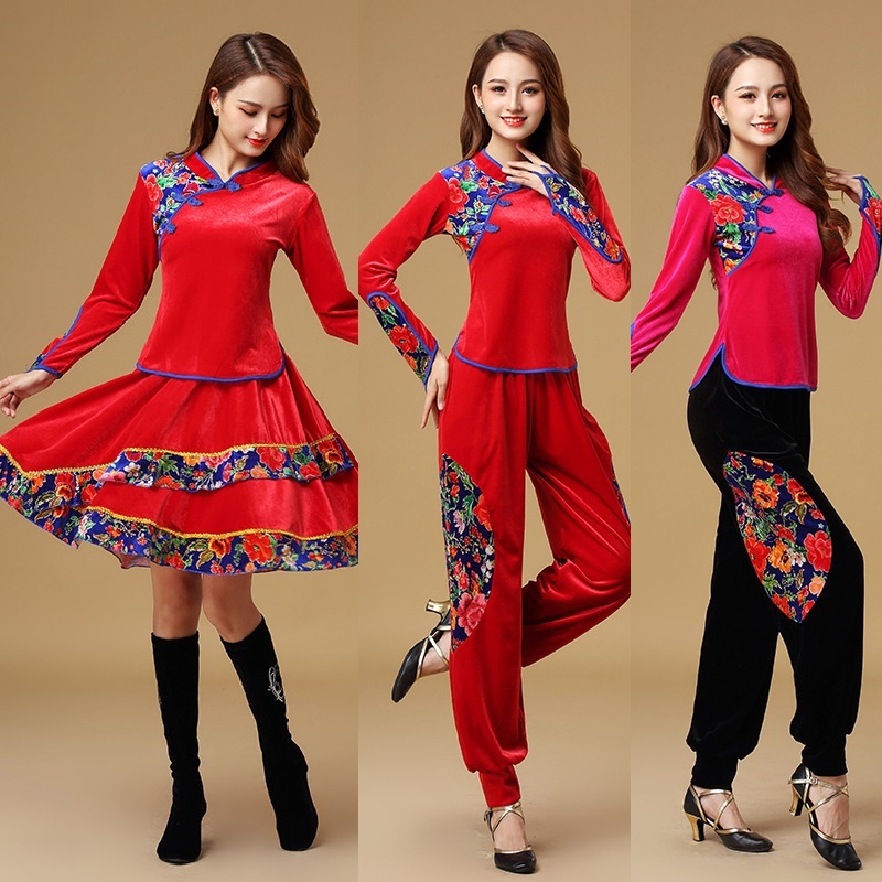 金丝绒广场舞服装秧歌演出套装