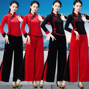 广场舞服装民族新款运动套装女春秋冬金丝绒加厚团队演出服舞蹈服