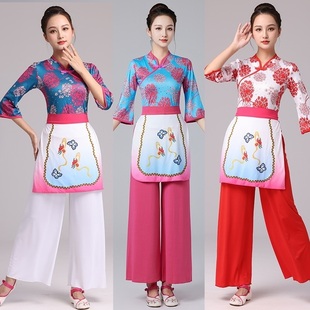 广场舞蹈服装民族风秧歌服女新款表演出服团队服采茶舞服三件套装