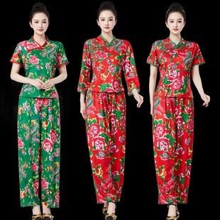 新款东北大花布民族风套装中老年女团队秧歌表演出服广场舞蹈服装