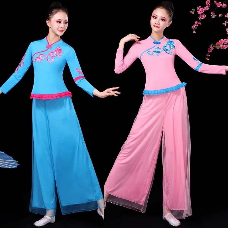 新款广场舞服装女团体队服跳秧歌服套装民族风表演出服扇子舞蹈服