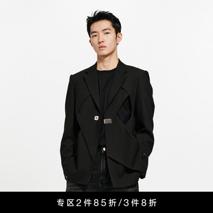 Unawares.男女同款 调节扣镂空拼接单排扣西装