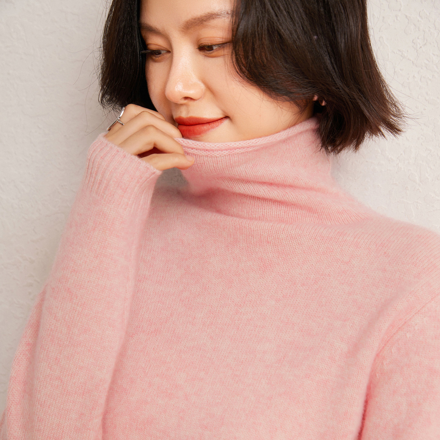细线双股加厚堆堆领羊绒衫女
