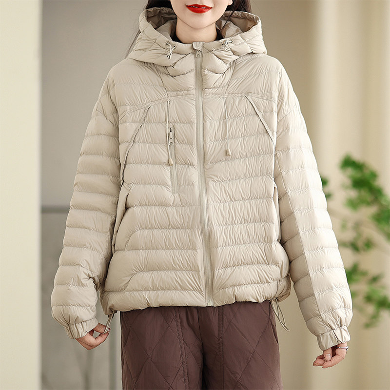 轻薄款连帽羽绒服90白鸭绒女2024秋冬新款休闲百搭羽绒卫衣外套图片