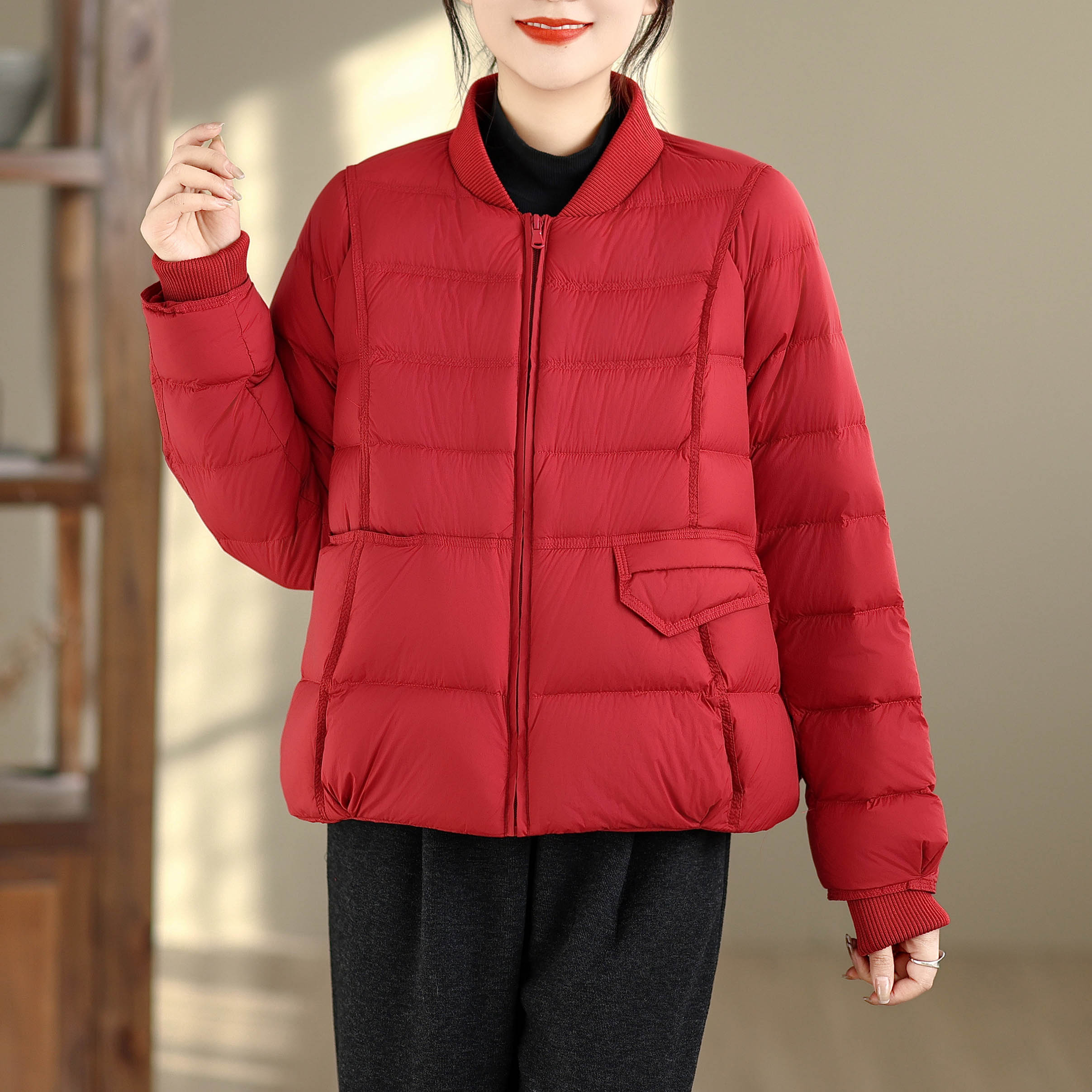 立领短款90白鸭绒羽绒服女2025冬季新款加厚棒球服领保暖羽绒外套