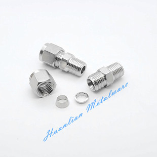 304不锈钢双卡套直通终端管连接头M5*0.8 M6*1 M8*1 M10*1 M12 *1