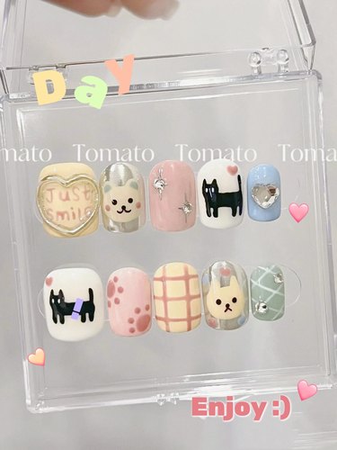 可爱风手绘涂鸦ins猫咪穿戴甲