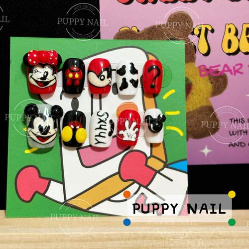 PUPPY家 迪士尼系列米奇米妮可爱卡通穿戴甲圣诞新年美甲手绘
