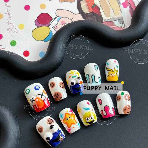 PUPPY家芝麻街卡通手绘美甲