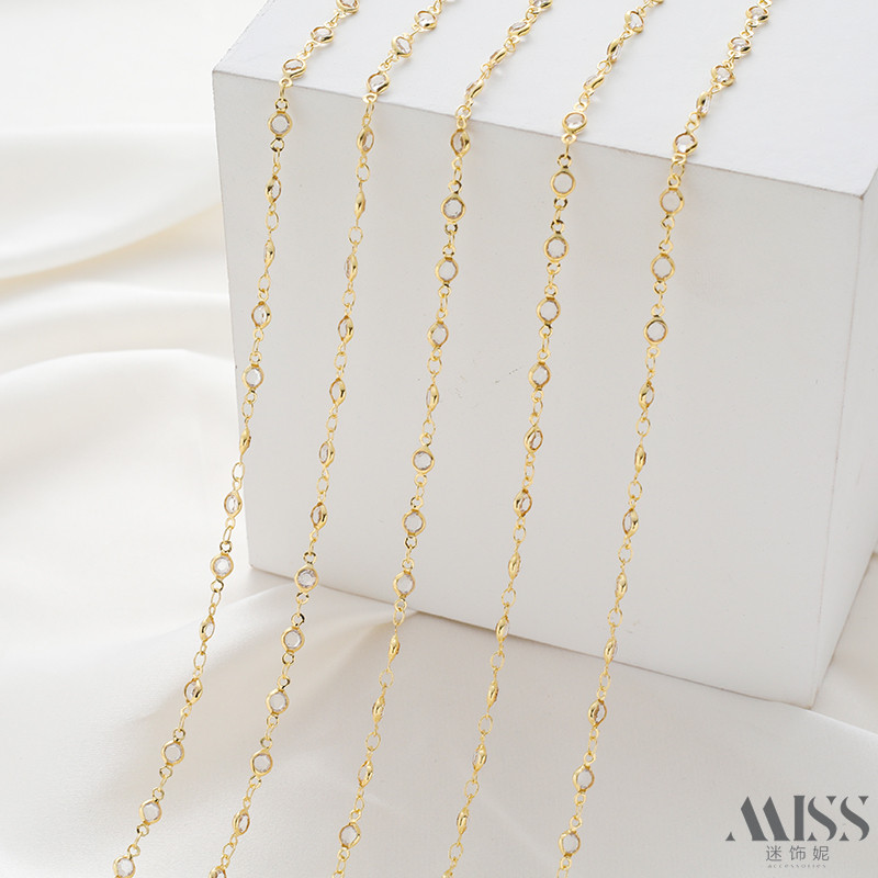 14K GOLD-FILLED COLOR-RETAINING ROUND BLACK TRANSPARENT ZIRCON GLASS HANDMADE CHAIN DIY BRACELET NECKLACE JEWELRY ACCESSORIES