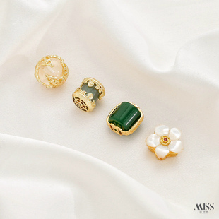 天然石18K保色白蝶贝虞美人花干青翡翠桶珠白幽灵隔珠diy串珠配件