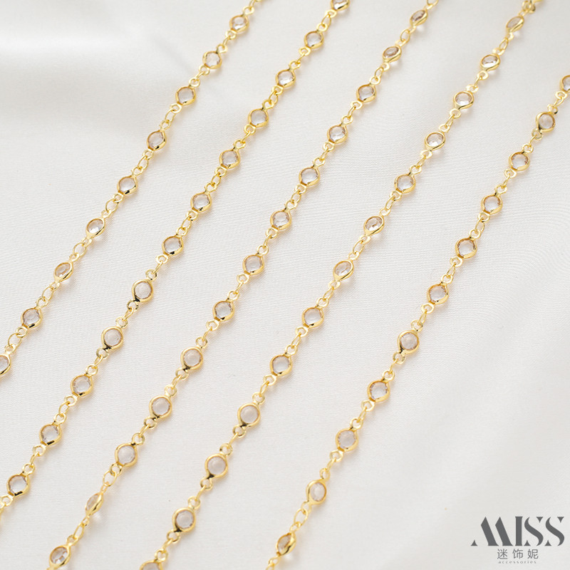 14K GOLD-FILLED COLOR-RETAINING ROUND BLACK TRANSPARENT ZIRCON GLASS HANDMADE CHAIN DIY BRACELET NECKLACE JEWELRY ACCESSORIES