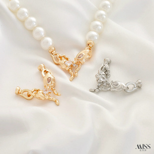 14K包金保色镶锆石蝴蝶双头扣尾扣diy手作手链项链收尾连接扣配件