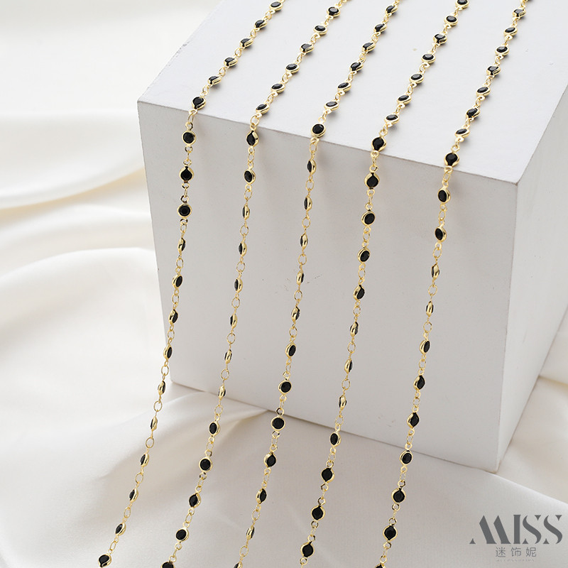 14K GOLD-FILLED COLOR-RETAINING ROUND BLACK TRANSPARENT ZIRCON GLASS HANDMADE CHAIN DIY BRACELET NECKLACE JEWELRY ACCESSORIES