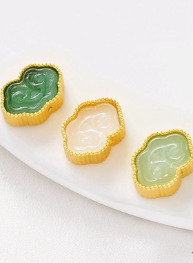 哑金保色古法金镶玉祥云如意锁金隔珠转运珠diy手链项链串饰配件