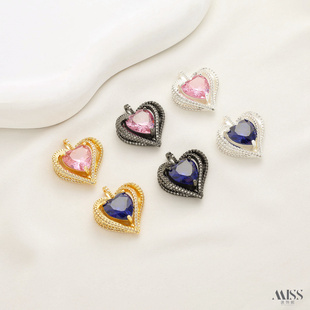 黑金保色黑桃心暗黑女王大锆石吊坠diy毛衣链项链挂件吊饰品配件