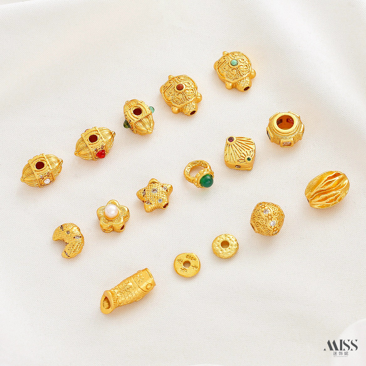 强保色24K沙金乌龟锦鲤星星月亮花朵隔珠平安喜乐隔片diy饰品配件