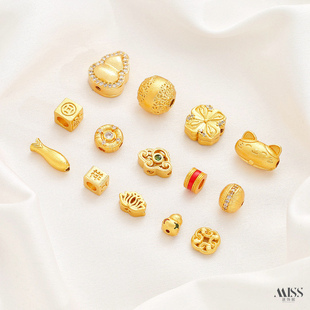 沙金强保色吉祥如意方块葫芦莲花祥云法棍花狸猫隔珠diy串珠配件